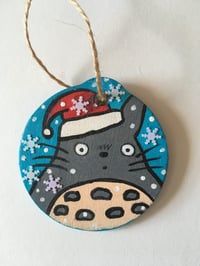 Image 3 of Santa Claus Totoro hand painted wooden Christmas ornament