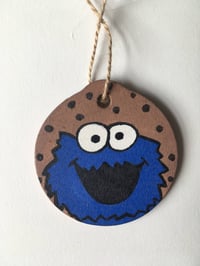 Image 3 of Cookie Monster inspired hand painted wooden ornament.