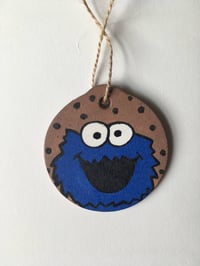 Image 2 of Cookie Monster inspired hand painted wooden ornament.