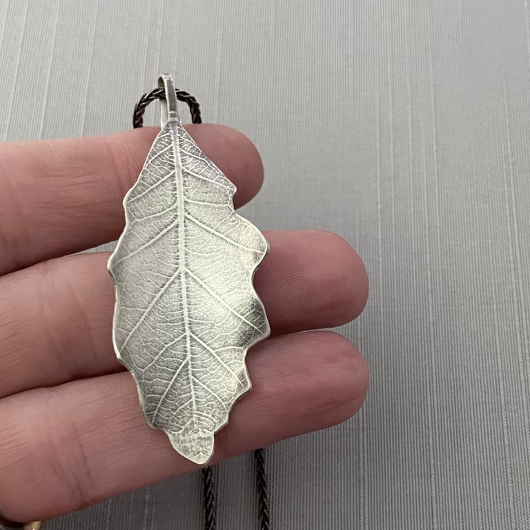 Imprinted Sterling Silver Bur Oak Leaf Necklace Image 3