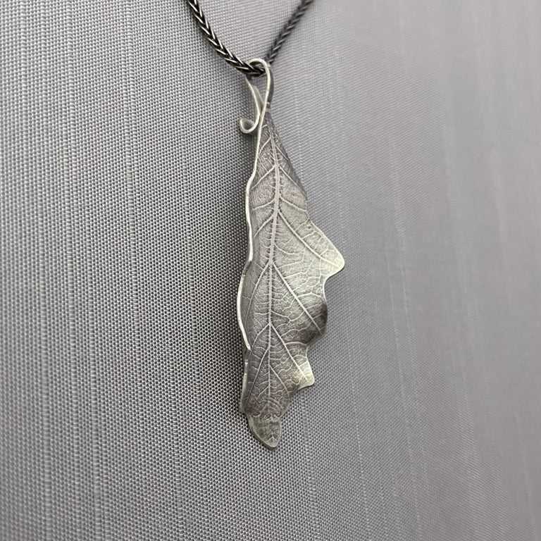 Imprinted Sterling Silver Bur Oak Leaf Necklace Image 2