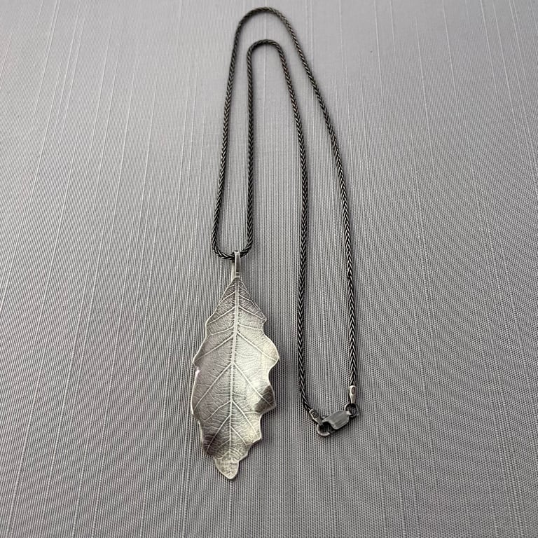 Imprinted Sterling Silver Bur Oak Leaf Necklace Image 4