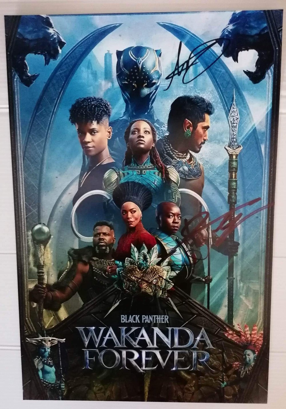 Wakanda Forever Gurira, Winston & Freeman Signed 12x8 