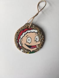 Image 2 of Rugrats Tommy Pickles Santa inspired hand painted wooden Christmas ornament