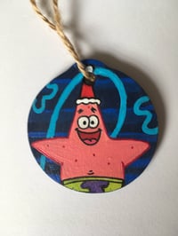 Image 3 of SpongeBob SquarePants Patrick Star inspired hand painted wooden Christmas ornament.