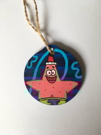 Image 2 of SpongeBob SquarePants Patrick Star inspired hand painted wooden Christmas ornament.