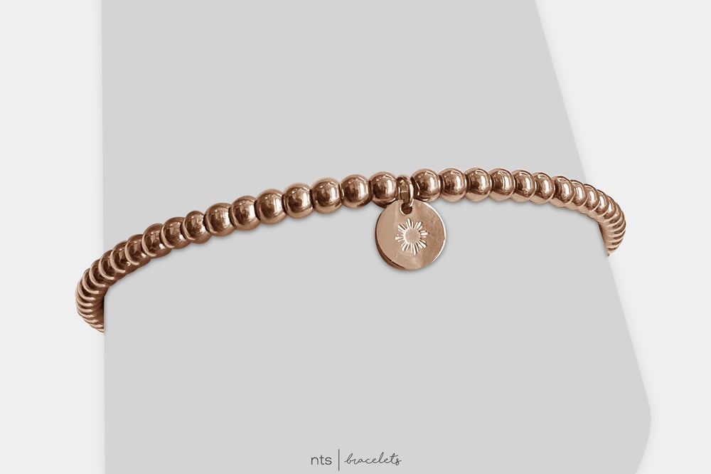 Image of FILIPINA SUN BEAD BRACELET (Small Circle Charm + Rose Gold)