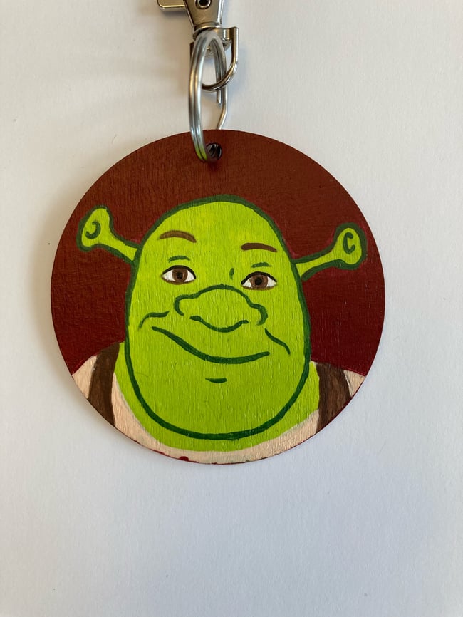 Shrek hand painted wooden keychain | MidnightFirefliesArt