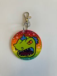 Image 1 of Rugrats Reptar hand painted wooden keychain