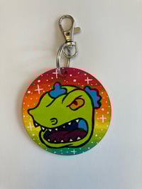Image 2 of Rugrats Reptar hand painted wooden keychain