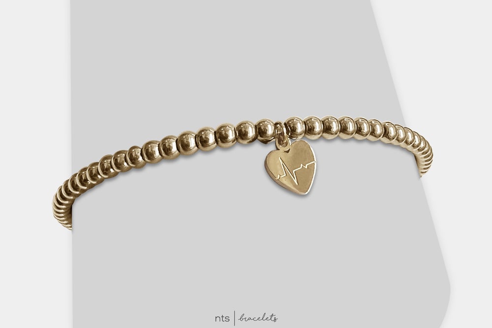 Image of GOLD HEART EKG BEAD BRACELET (Gold)