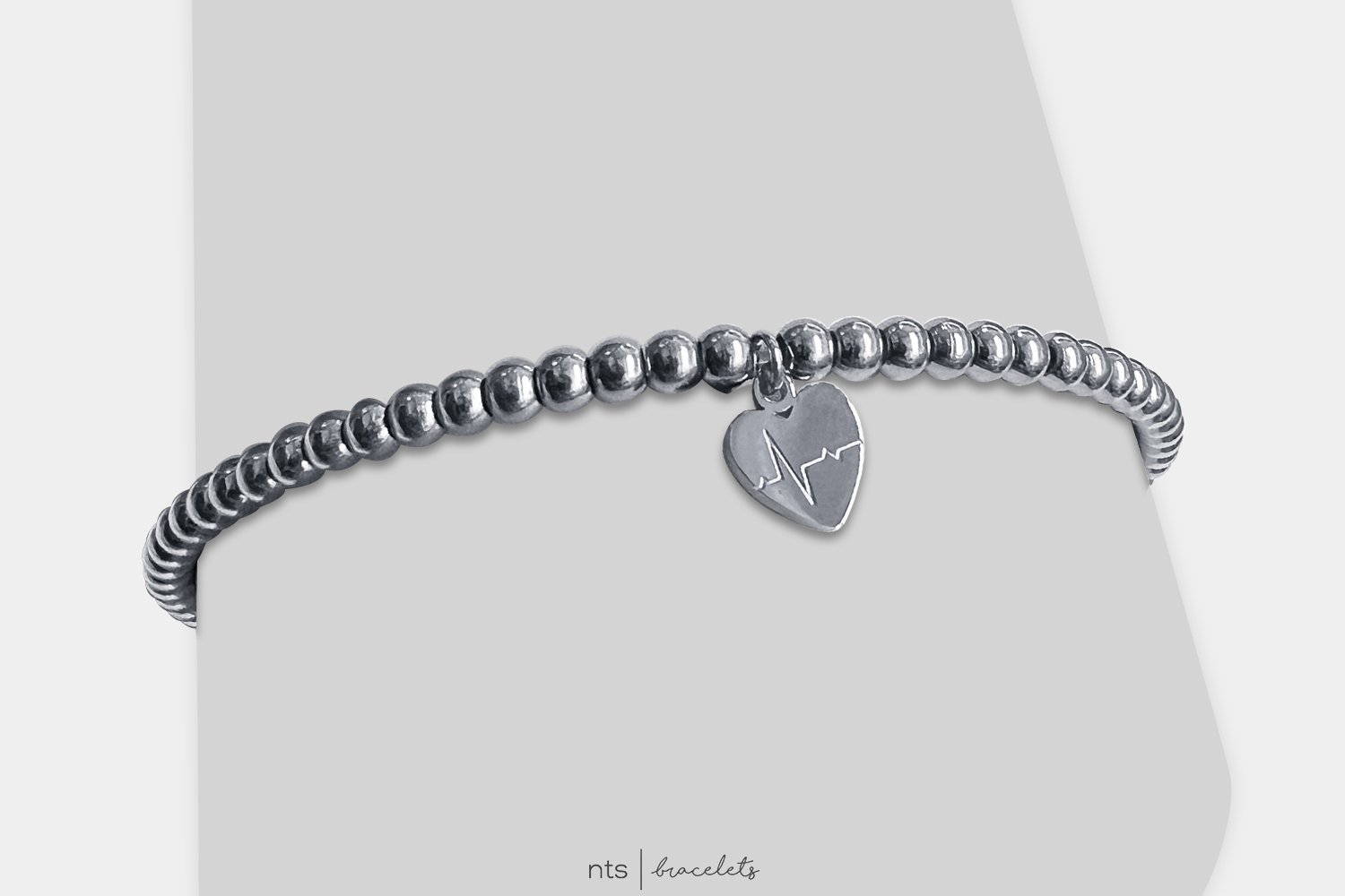 Image of HEART EKG BEAD BRACELET (Small Heart Charm + Silver)