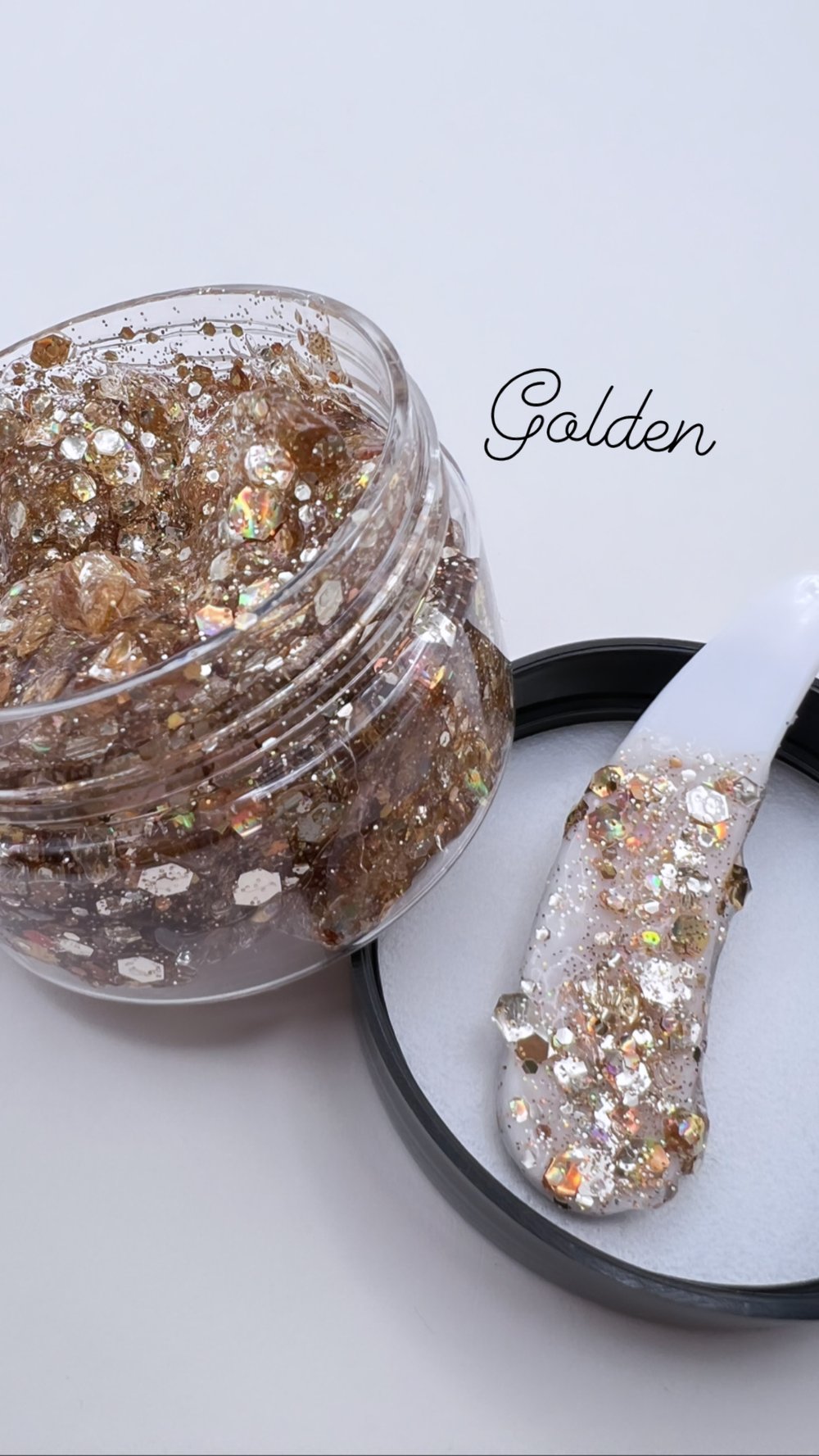 Golden glitter gel for hair and body 