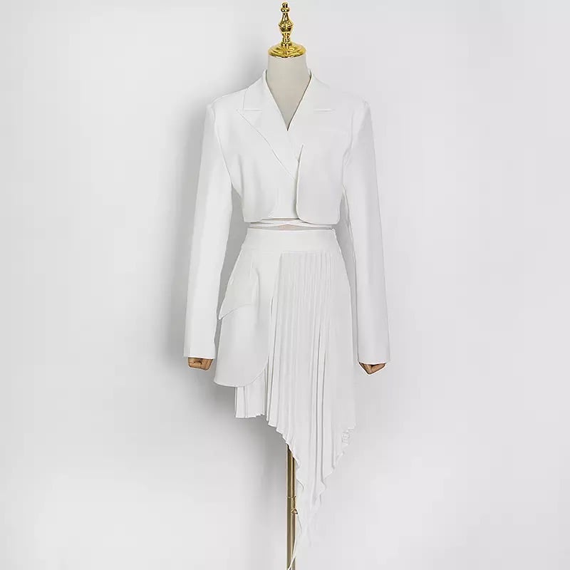 Image of Tie Blazer and Pleated Skirt Set (Pre-Order)