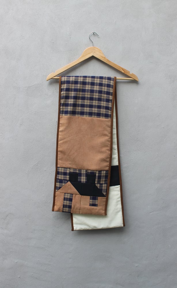 Image of Quilted Patchwork Scarf Caramel Check