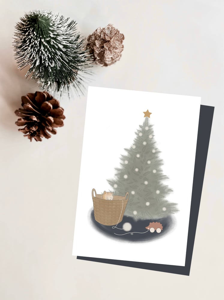 Image of Carte - Chat au pied du sapin