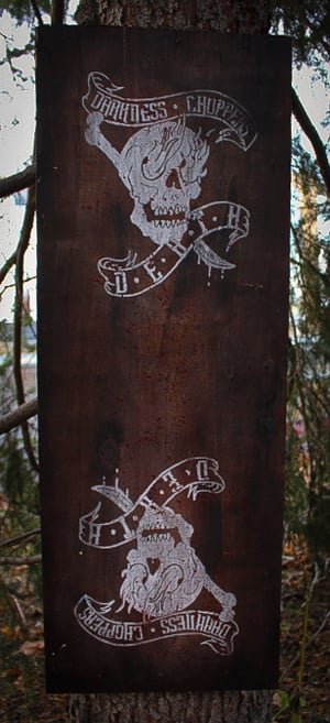 Image of Double skull wood print