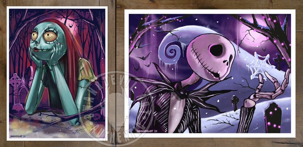 Image of Nightmare Before Christmas (Jack and Sally) set of two prints