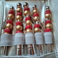 Red and Gold Beaded Makeup Brushes