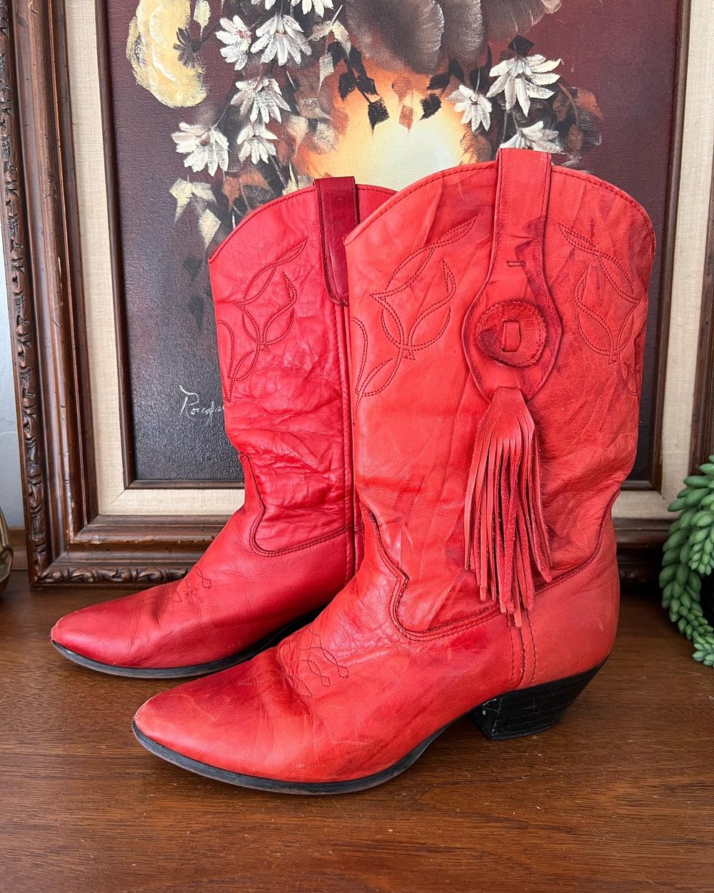Vintage Red Loredo Fringe Boots (7.5 W)