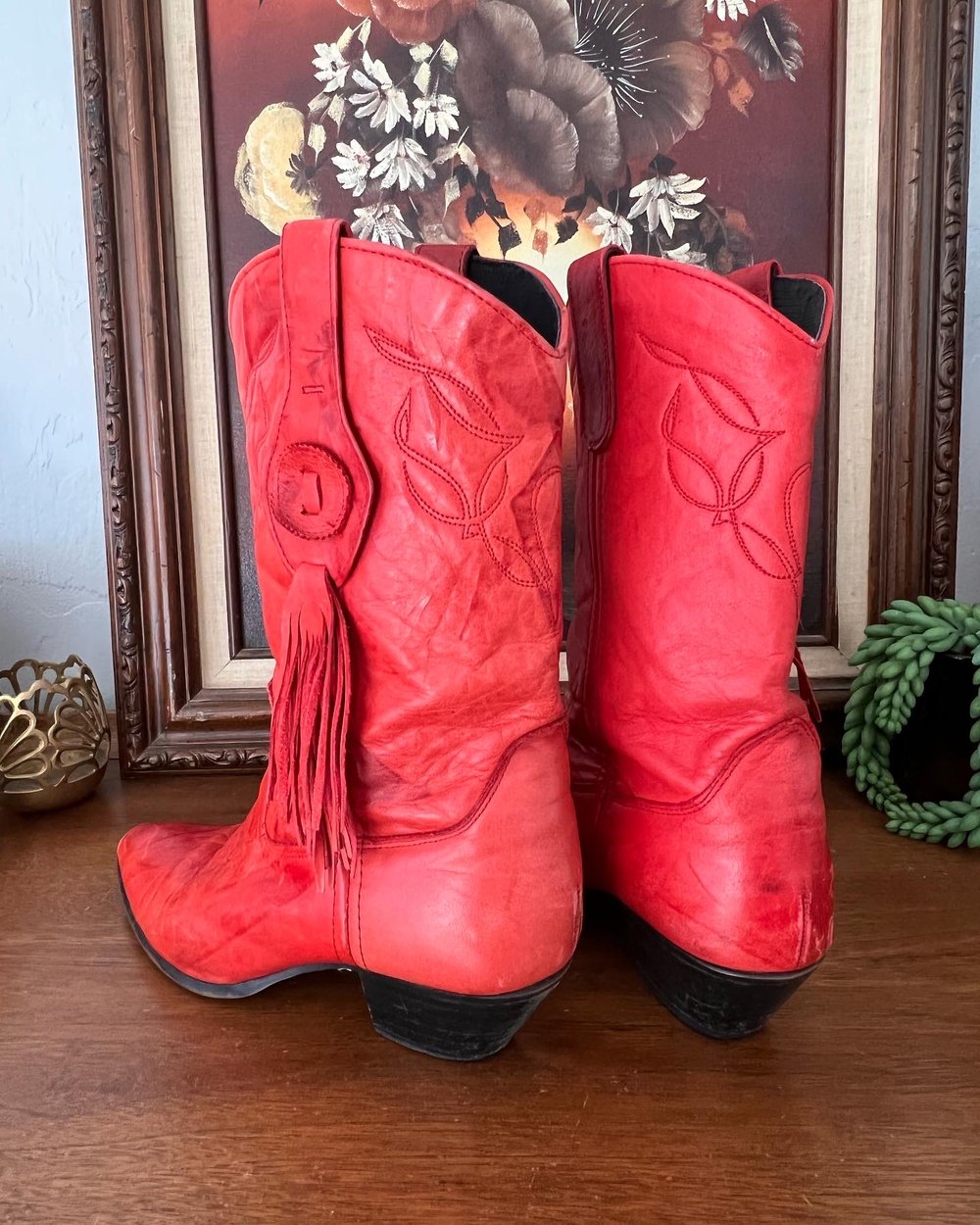 Vintage Red Loredo Fringe Boots (7.5 W)