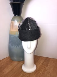 Image 1 of H.O.D. Knitted Brim Hat, Woven Stripe & Leather Crown W/ Charcoal Heavy Cable Knit   