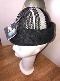 Image 3 of H.O.D. Knitted Brim Hat, Woven Stripe & Leather Crown W/ Charcoal Heavy Cable Knit   