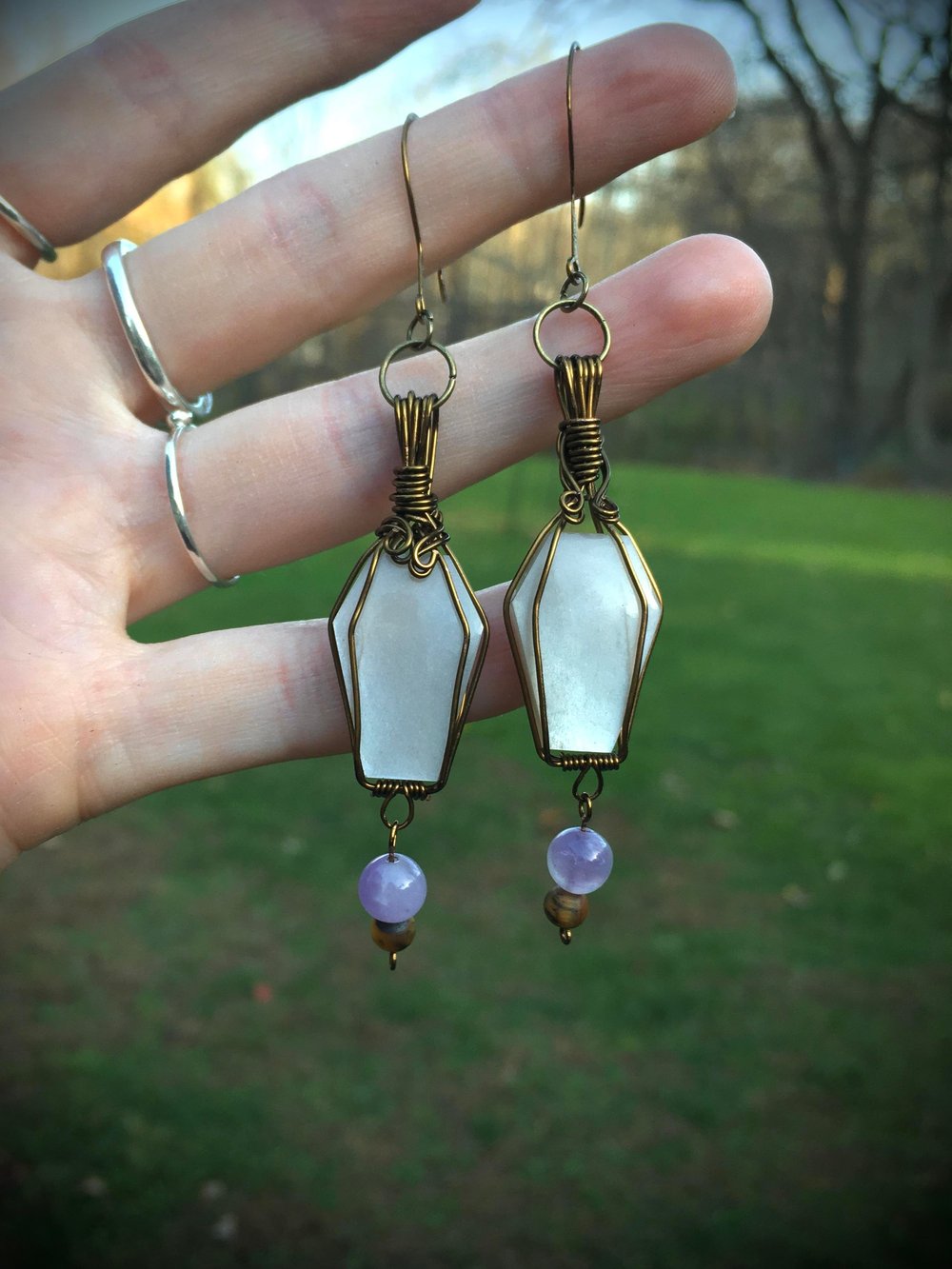 moonstone coffin earrings