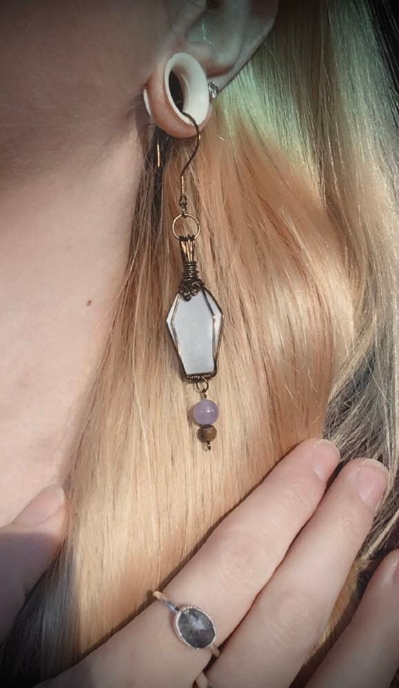 moonstone coffin earrings