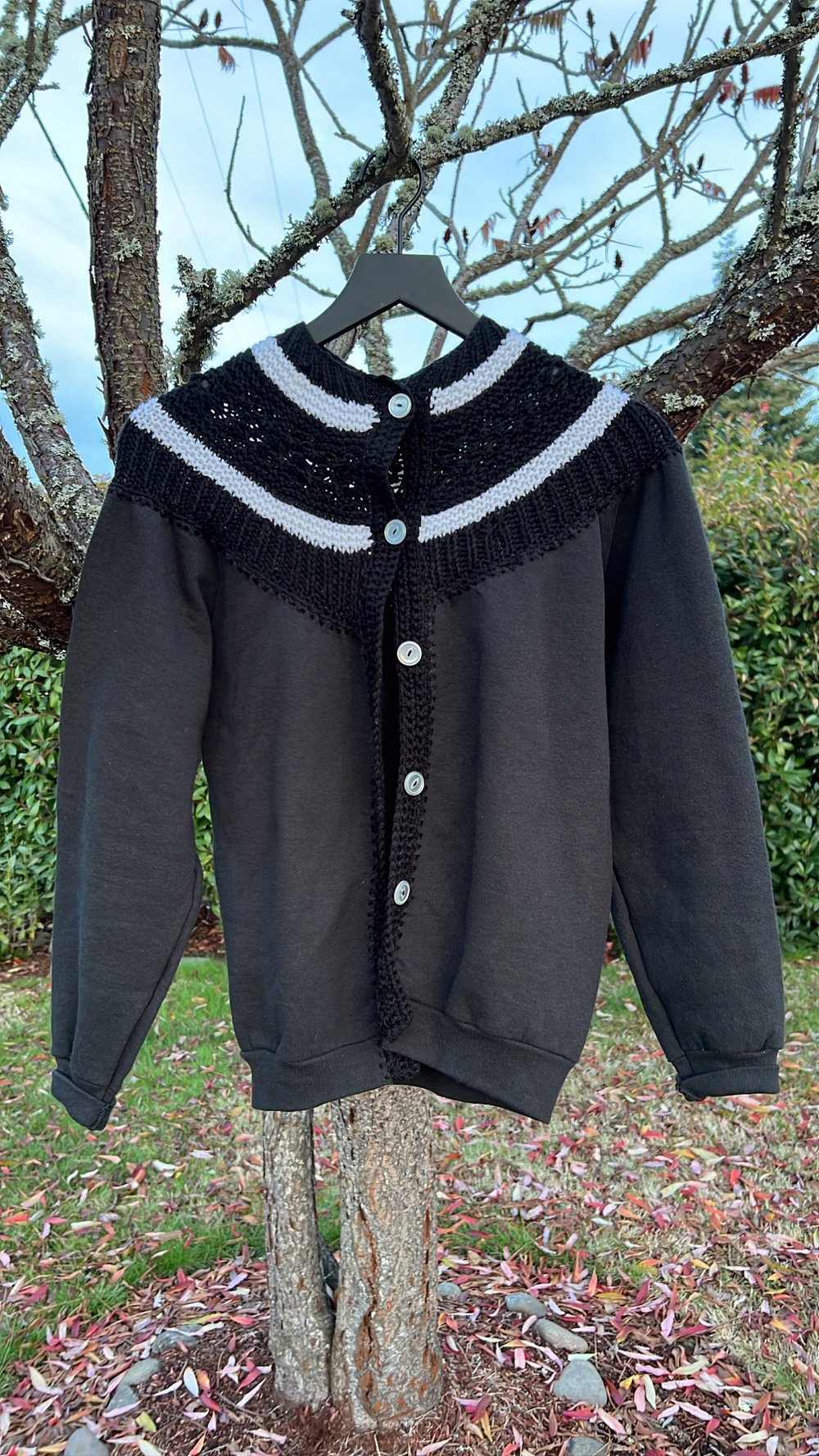 Vintage DIY Grandma Knitted Button Up Sweatshirt (S)