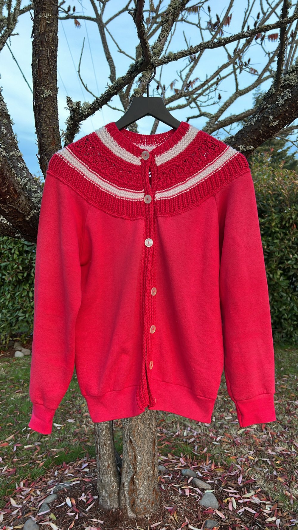 Vintage DIY Grandma Knitted Button Up Sweatshirt (M)