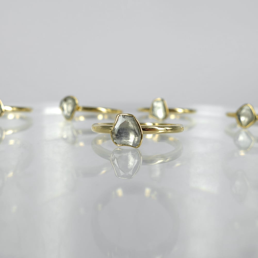 Image of Assorted 9ct yellow gold  polki diamond stackable rings. Pj5961