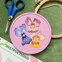 Image 3 of Pansies 5" Botanical Embroidery Kit 