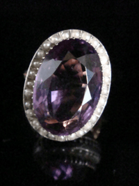 Image 1 of VICTORIAN 9CT YELLOW GOLD NATURAL AMETHYST AND PEARL LARGE CLUSTER RING