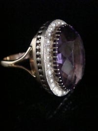 Image 2 of VICTORIAN 9CT YELLOW GOLD NATURAL AMETHYST AND PEARL LARGE CLUSTER RING
