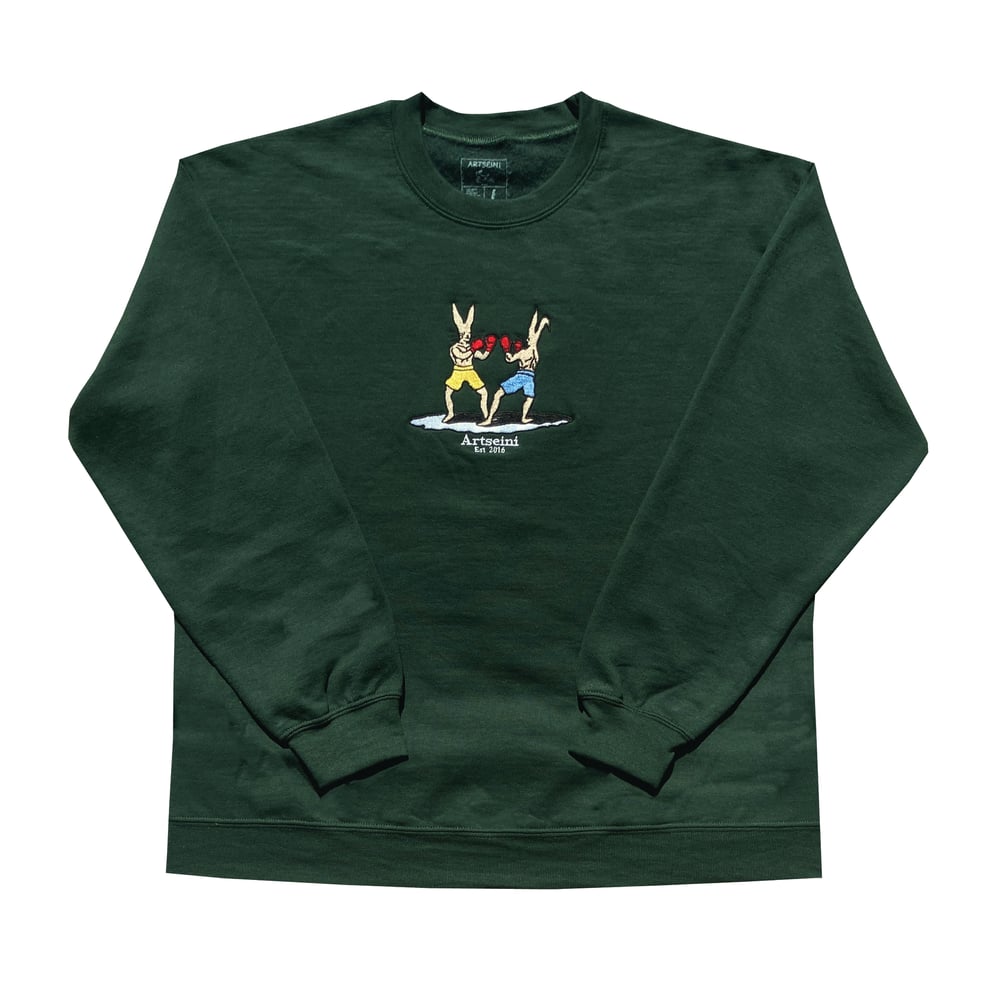 Image of "Boxing Bunnies" Forrest Green Crewneck