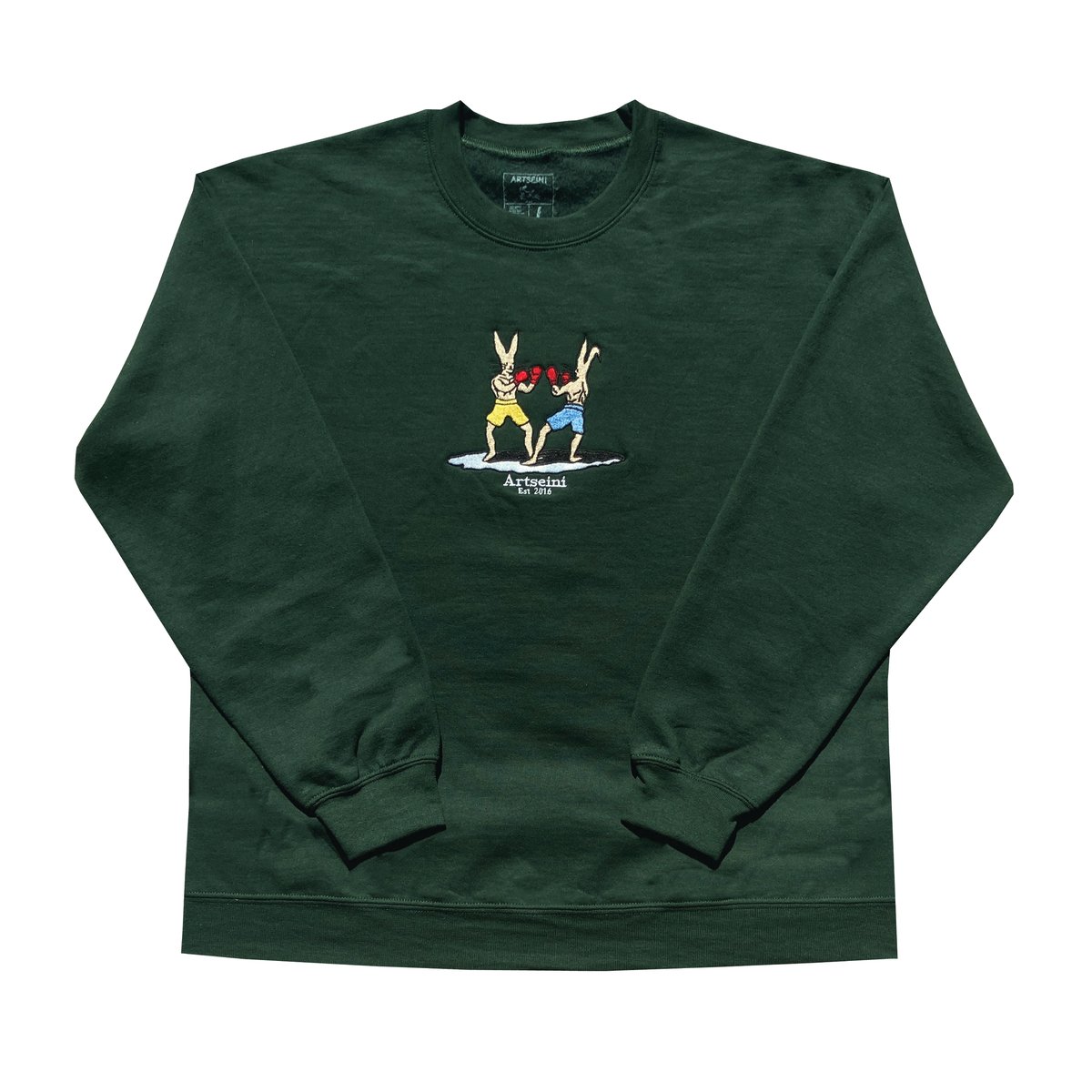 Image of "Boxing Bunnies" Forrest Green Crewneck