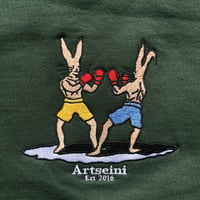 Image 2 of "Boxing Bunnies" Forrest Green Crewneck