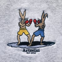 Image 2 of "Boxing Bunnies" Ash Grey Crewneck