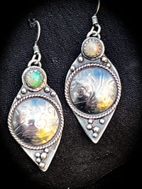 Image 1 of Intentions ~ The Crowning~ Sterling and Ethiopian Welo Opal Drop Earrings