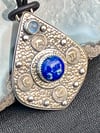  Night Shift ~  Sterling Silver, Lapis Lazuli and Moonstone Pendant on Black Leather Necklace
