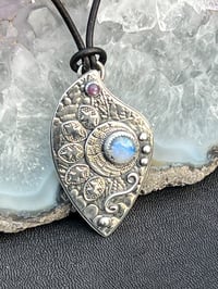 Image 1 of Bloom! ~ Sterling Silver, Moonstone and Pink Sapphire Pendant