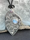 Bloom! ~ Sterling Silver, Moonstone and Pink Sapphire Pendant