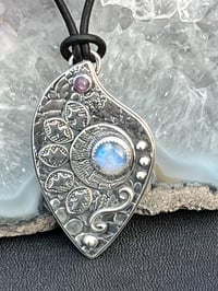 Image 2 of Bloom! ~ Sterling Silver, Moonstone and Pink Sapphire Pendant