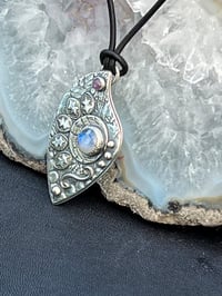 Image 3 of Bloom! ~ Sterling Silver, Moonstone and Pink Sapphire Pendant