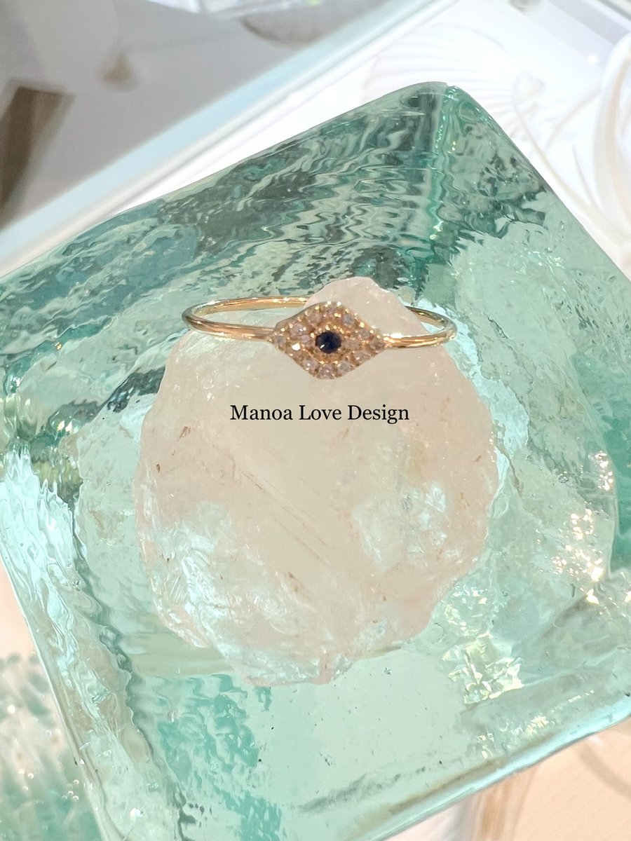 14k solid gold diamond & sapphire petite evil eye ring | Manoa Love Design