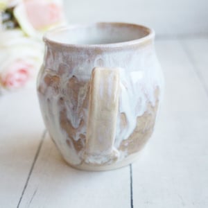 Image of Rustic White and Ocher Stoneware Mug, Dripping Glazes, Made in USA