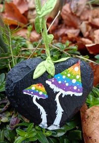 Image 3 of Rainbow toadstools on slate heart