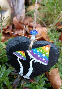 Image 1 of Rainbow toadstools on slate heart