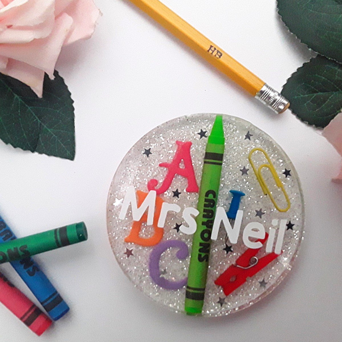 Personalised resin teacher coaster, teacher gift, thank you teacher gift Party with sparkle